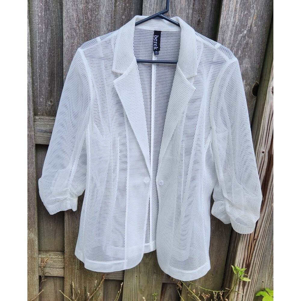 Berek Fun In Mesh Jacket White Net See Through Womens XXL Blazer Fish Net